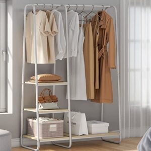 raybee white clothing rack with shelves, heavy duty clothes racks for hanging clothes metal clothing rack portable wardrobe rack garment rack holds 245lbs 15.6" d x 39.9" w x 67.1" h