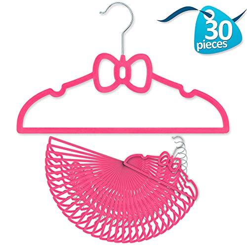 Kids Velvet Hangers (13" - 30 Pack) - Baby Clothes Hangers with Light Pink Bow Design for Ages 4-12 -Toddler Hangers- Small Hangers - Baby Hangers Velvet & Baby Felt Hangers(Light Pink)