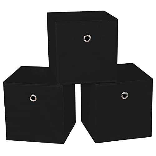 DABEACT Black Fabric Cubes Storage Containers ,11 Inch Cloth Storage Cube Foldable Storage Bins Cubes Organizer Baskets with Dual Handles for Shelf Closet Set of 3,(Black)