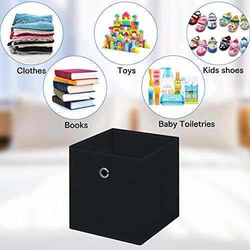 DABEACT Black Fabric Cubes Storage Containers ,11 Inch Cloth Storage Cube Foldable Storage Bins Cubes Organizer Baskets with Dual Handles for Shelf Closet Set of 3,(Black)