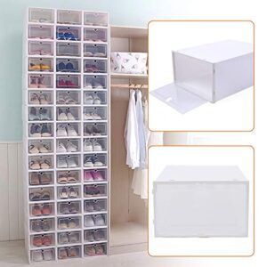 20 pcs shoe storage boxes,clear plastic clamshell shoebox stackable shoe organizer foldable display box container closet shelf shoe organizer,need to assemble (angel white large round holes)