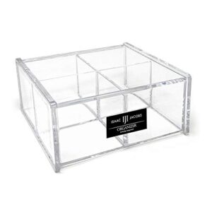 isaac jacobs 4-compartment square clear acrylic organizer with lid (5.75" l x 5.75" w x 2.75" h), multi-sectional tray, stackable, storage solution for school, craft, office supplies, kitchen & more