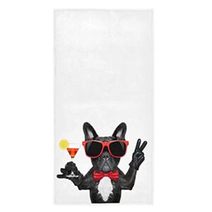 naanle french bulldog holding cocktai party soft highly absorbent guest home decor hand towels multipurpose for bathroom, hotel, gym and spa (16 x 30 inches,white)