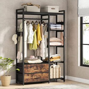 tribesigns freestanding closet organizer, clothes rack with drawers and shelves, heavy duty garment rack hanging clothing wardrobe storage closet for bedroom, black
