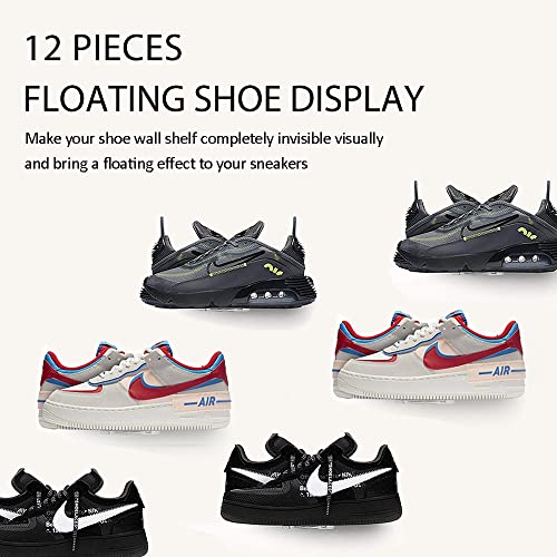 Floating Shoe Shelves for Closet Wall Set of 12, Floating Shoe Display Clear Acrylic Sneaker Shelves to Show Top Shoes and Sneaker Collection, Includes Shelves Shoe Organizers with Cross Screws