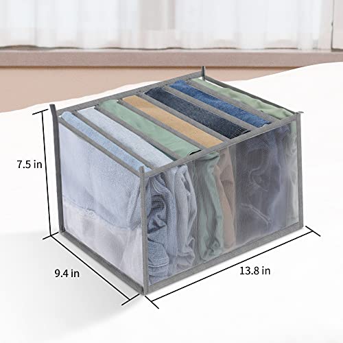 Hodeuineer Wardrobe Clothes Organizer for Jeans,7 Grid Foldable Drawer Organizers For Clothing,Clothes drawer Organizer for Thin Pants,Mesh Clothes Organizer For Folded Clothes(2Pack,Gray Upgraded)