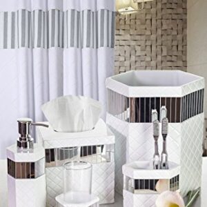 Creative Scents White Bathroom Accessories Set - Decorative 6 Piece Bathroom Accessory Set Features: Trash Can, Tissue Cover, Soap Dispenser, Toothbrush Holder, Tumbler & Soap Dish (Quilted Mirror)