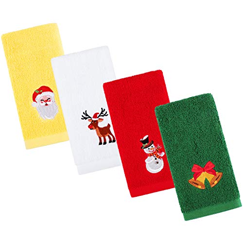 Aneco 4 Pack Christmas Hand Towels 12 x 18 Inches 100% Pure Cotton Washcloths Towels Christmas Pattern Design Christmas Towels Gift Set, Bathroom Decorative Dish Towels Set (Red, White, Yellow, Green)