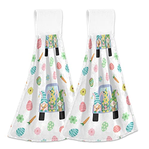 Easter Truck Eggs Bunny Carrots Kitchen Hanging Towels Bathroom Hand Bath Towel Set 2 Pcs Dish Cloths 14 x 18 in Tea Bar Tie Dry Towels Soft Absorbent Durable for Laundry Room Decor