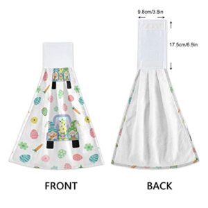 Easter Truck Eggs Bunny Carrots Kitchen Hanging Towels Bathroom Hand Bath Towel Set 2 Pcs Dish Cloths 14 x 18 in Tea Bar Tie Dry Towels Soft Absorbent Durable for Laundry Room Decor