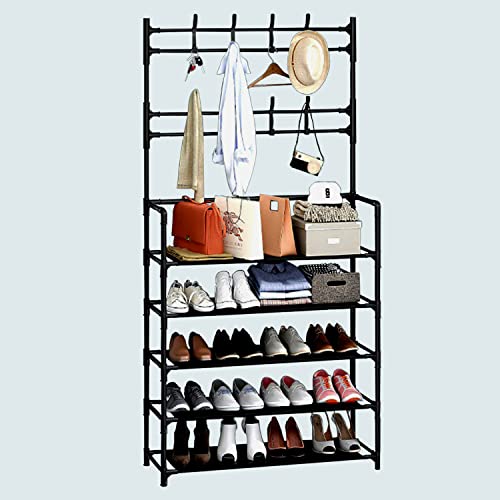 YAN WU YING ® Large 5-Tier Hall Tree with Console Table Entryway Coat Rack Freestanding Shoes Rack Storage Shelf Organizer for Home Office Bedroom