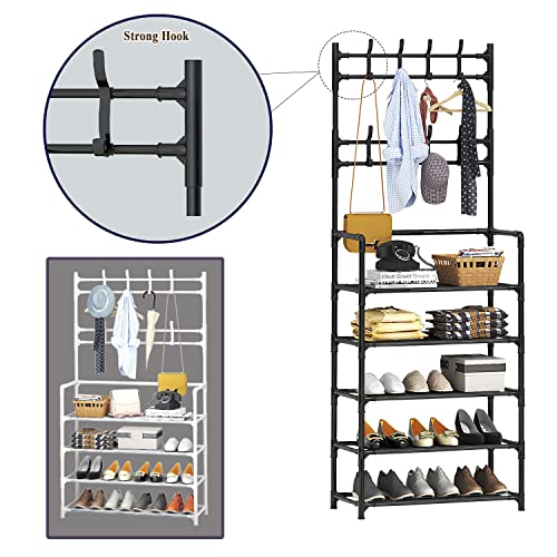 YAN WU YING ® Large 5-Tier Hall Tree with Console Table Entryway Coat Rack Freestanding Shoes Rack Storage Shelf Organizer for Home Office Bedroom
