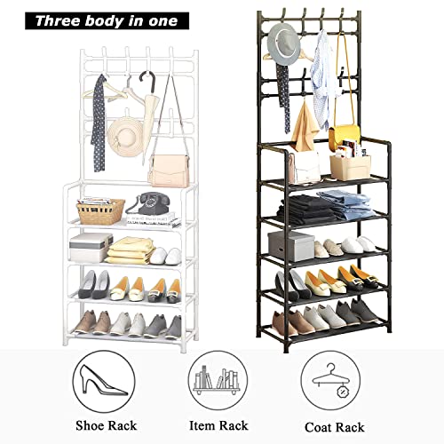 YAN WU YING ® Large 5-Tier Hall Tree with Console Table Entryway Coat Rack Freestanding Shoes Rack Storage Shelf Organizer for Home Office Bedroom