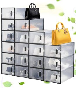 18 pack shoe storage boxes, clear plastic stackable shoe boxes with lids, shoe organizer boxes for closet,space saving shoe holder sneaker display case, shoe containers bins boot sneaker storage box