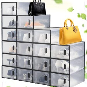 18 Pack Shoe Storage Boxes, Clear Plastic Stackable Shoe Boxes with Lids, Shoe Organizer Boxes for Closet,Space Saving Shoe Holder Sneaker Display Case, Shoe Containers Bins Boot Sneaker Storage Box