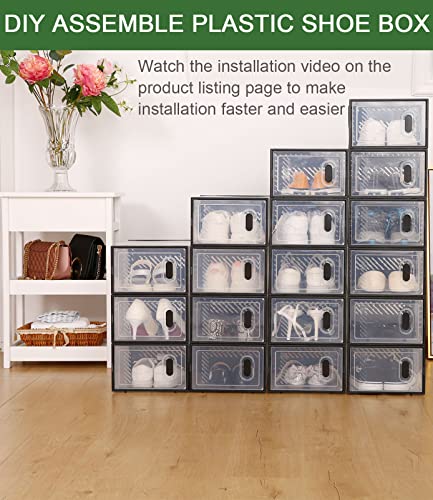 18 Pack Shoe Storage Boxes, Clear Plastic Stackable Shoe Boxes with Lids, Shoe Organizer Boxes for Closet,Space Saving Shoe Holder Sneaker Display Case, Shoe Containers Bins Boot Sneaker Storage Box