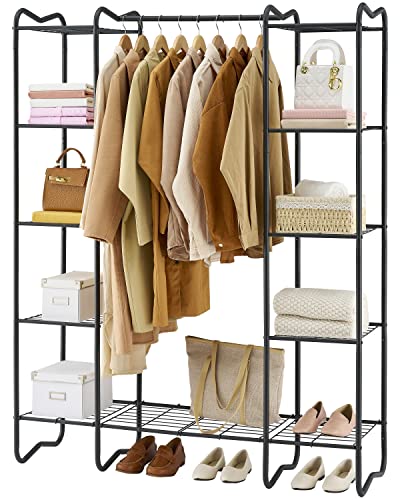 Gewudraw Portable Closet Wardrobe Rack, Wire Garment Rack Clothes Organizer, Clothes Rack with Shelves for Hanging Clothes, Freestanding Closet Metal Wire Shelving Clothes Rack