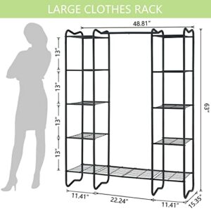 Gewudraw Portable Closet Wardrobe Rack, Wire Garment Rack Clothes Organizer, Clothes Rack with Shelves for Hanging Clothes, Freestanding Closet Metal Wire Shelving Clothes Rack