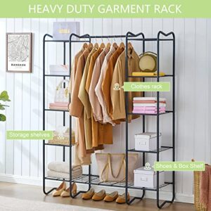 Gewudraw Portable Closet Wardrobe Rack, Wire Garment Rack Clothes Organizer, Clothes Rack with Shelves for Hanging Clothes, Freestanding Closet Metal Wire Shelving Clothes Rack