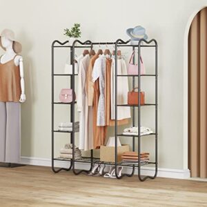 Gewudraw Portable Closet Wardrobe Rack, Wire Garment Rack Clothes Organizer, Clothes Rack with Shelves for Hanging Clothes, Freestanding Closet Metal Wire Shelving Clothes Rack