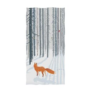 zzwwr winter forest birch trees fox birds soft large decorative eco-friendly luxury quick-dry hand towel multipurpose for bathroom, hotel, gym and spa (16" x 30")