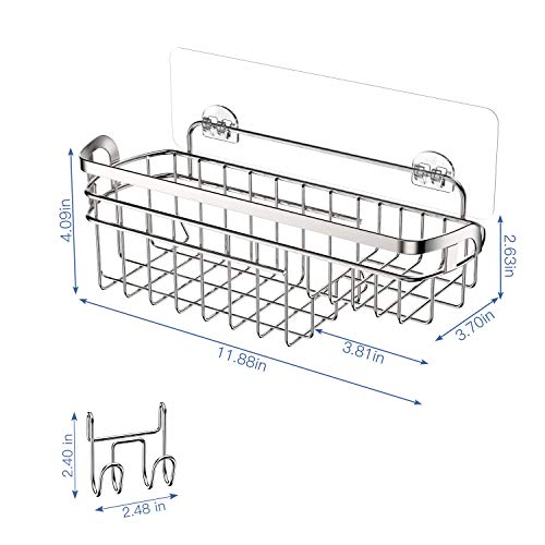 LUXEAR Reusable Adhesive Shower Shelf with Hooks - Rustproof Bathroom Shower Caddy Storage Organizer - Stainless Steel Shower Rack Basket for Shampoo Soap Razor - No glue