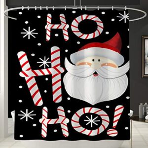 YANR Black Merry Christmas Shower Curtain Sets with Non-Slip Rug Toilet Lid Cover and Bath Mat Santa Ho Ho Ho 4 PCS Shower Curtain with 12 Hooks for Holiday Decoration