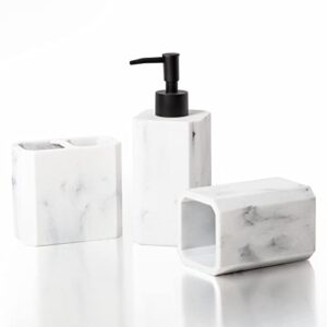 bino bathroom accessories set - matte marble | soap dispenser | toothbrush holder | tumbler | 3-piece bathroom organizer countertop set | bathroom decor | home decor | bathroom set