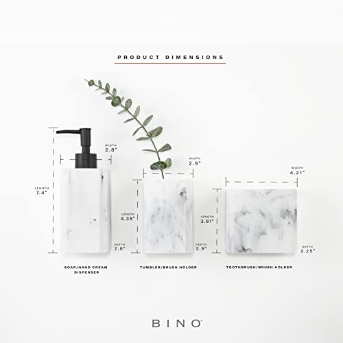 BINO Bathroom Accessories Set - Matte Marble | Soap Dispenser | Toothbrush Holder | Tumbler | 3-Piece Bathroom Organizer Countertop Set | Bathroom Decor | Home Decor | Bathroom Set