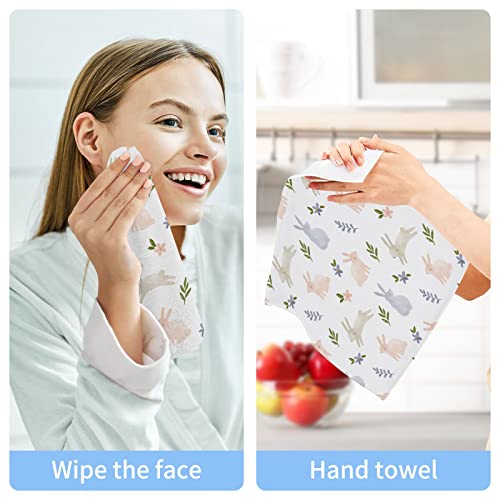 Kigai Easter Bunny Cotton Washcloths 2 Pack, Soft Absorbent Fingertip Towel for Face Body, Machine Washable, 12x12 in