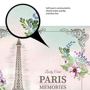 Amagical Paris Memories Eiffel Tower Pattern 3 Piece Shower Curtain Set Bathroom Mat Set Bath Mat Contour Mat Bath Curtain with 12 Hooks