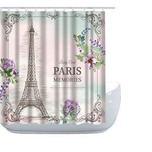 Amagical Paris Memories Eiffel Tower Pattern 3 Piece Shower Curtain Set Bathroom Mat Set Bath Mat Contour Mat Bath Curtain with 12 Hooks