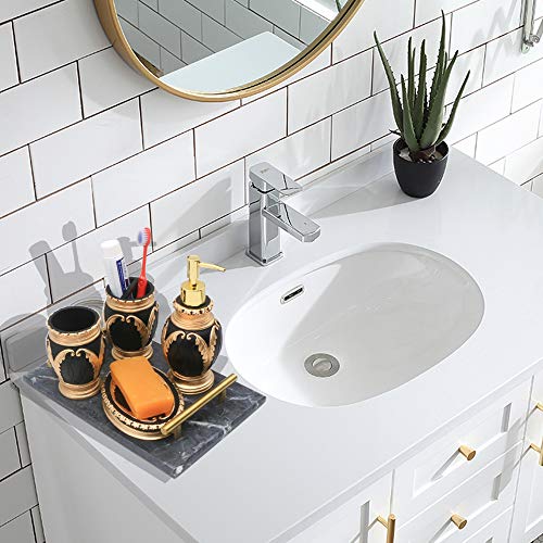 LUANT 4 Pieces Bathroom Accessory Set Including Tumbler, Toothbrush Holder, Soap Dish and Soap Dispenser, Black with Gold
