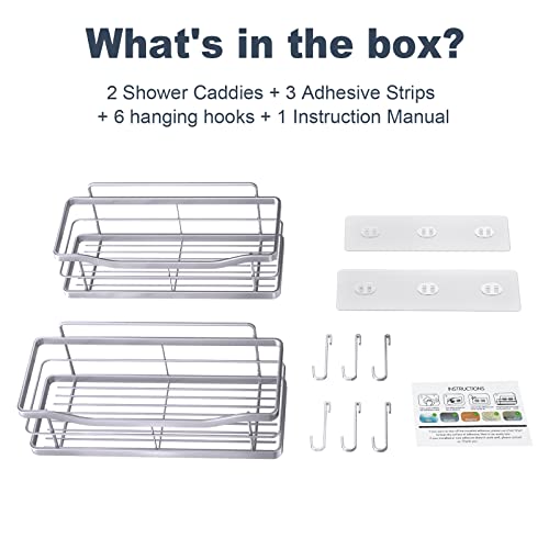 Silver Shower Caddy Rustproof Bathroom Shampoo Holder For Shower Wall Self Adhesive Shower Shelf For Inside Shower Organizer Suction