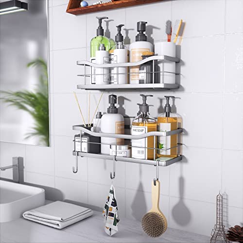 Silver Shower Caddy Rustproof Bathroom Shampoo Holder For Shower Wall Self Adhesive Shower Shelf For Inside Shower Organizer Suction