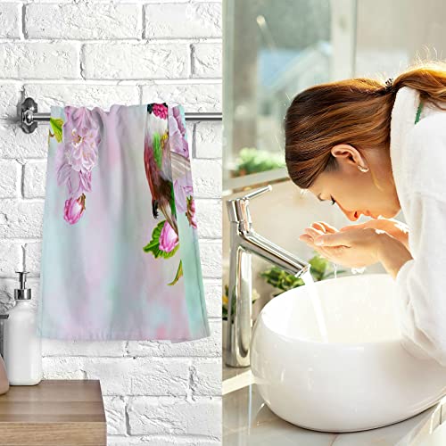 Blueangle Small Bird Hummingbird Print Pure Cotton Hand Towels for Bath Decorative Guest Towels Fingertip Towels for Bathroom Spa Gym, 2-Piece, 16 x 28 inches（171）