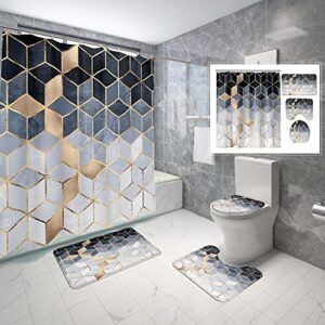 yuaobeimei geometric marble shower curtain sets with rugs and bathroom mat 4-piece 3d print waterproof diamond marbling shower curtain bathroom decor