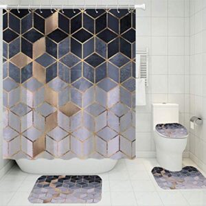 Yuaobeimei Geometric Marble Shower Curtain Sets with Rugs and Bathroom Mat 4-Piece 3D Print Waterproof Diamond Marbling Shower Curtain Bathroom Decor