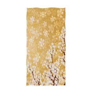 zzwwr stylish beautiful spring japanese cherry blossoms print soft highly absorbent guest large home decorative hand towels multipurpose for bathroom, hotel, gym and spa (16 x 30 inches,golden)