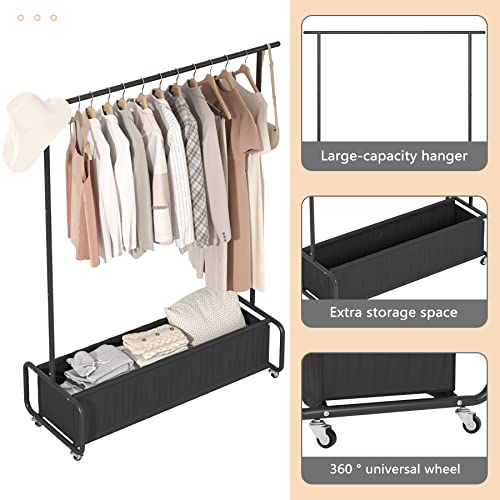 Boeeoan Clothes Rack With Large Storage Bag, Clothes Organizer Stand on Wheels, 2-in-1 Freestanding Garment Rack, Rolling Clothes Storage Cart, Coat Rack, for Bedroom, Laundry Room, Living-room, Black