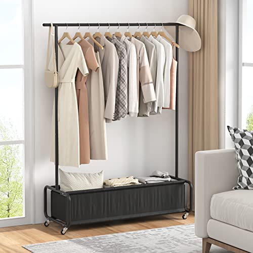 Boeeoan Clothes Rack With Large Storage Bag, Clothes Organizer Stand on Wheels, 2-in-1 Freestanding Garment Rack, Rolling Clothes Storage Cart, Coat Rack, for Bedroom, Laundry Room, Living-room, Black