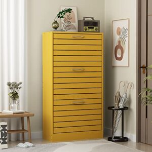 homsee 3-drawer shoe storage cabinet with louver doors, 3-tier wood shoe rack storage organizer for entryway, yellow (22.4”l x 9.4”w x 42.3”h)
