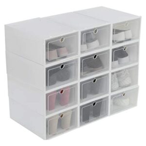 micozy 12pcs foldable shoe box storage plastic transparent case stackable organizer 12.99x9.45x5.12 inch