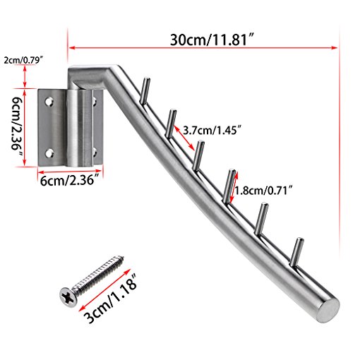 Sumnacon 12.6" Wall Mounted Clothes Hanger Rack, Set of 2 Stainless Steel Garment Hooks with Swing Arm Holder, Space Saver Clothing and Closet Rod Storage Organizer for Laundry Room Bedrooms Bathrooms