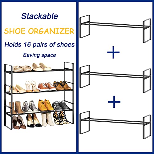 V.C.Formark 1 Tier Shoe Rack, 100% Stainless Steel Shoe Organizer Shelf , 8 Pairs Shoe Shelves for Closet, Entryway, Room, Garage - 31.9’’W x 9.9’’D x 9.9’’H(Black)