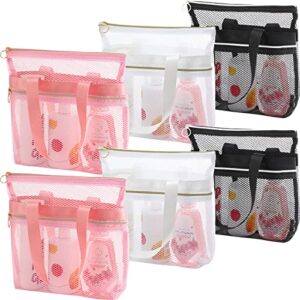 woanger 6 pieces mesh shower caddy portable travel shower caddy bag quick dry gym mesh shower tote with zipper lightweight pink shower bag for swimming sports camp shopping college dorms