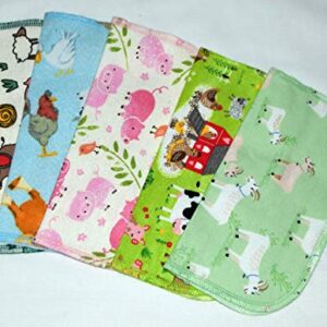 1 Ply Printed Flannel 8x8 Inches Little Wipes Set of 5 Farm AnimalsFBA