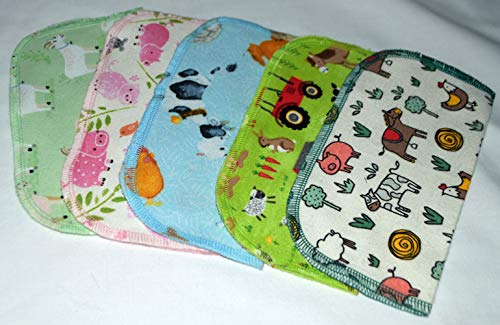 1 Ply Printed Flannel 8x8 Inches Little Wipes Set of 5 Farm AnimalsFBA