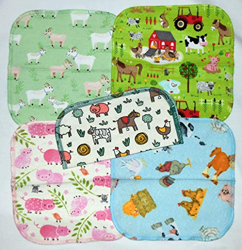 1 Ply Printed Flannel 8x8 Inches Little Wipes Set of 5 Farm AnimalsFBA