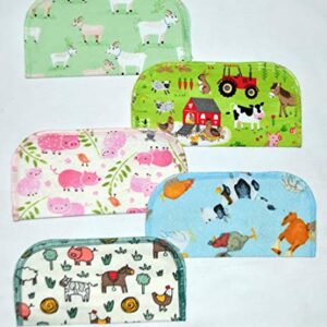 1 Ply Printed Flannel 8x8 Inches Little Wipes Set of 5 Farm AnimalsFBA